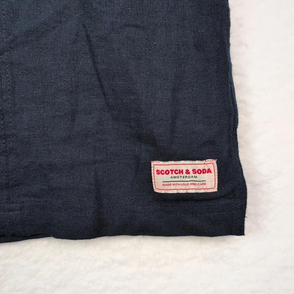 Scotch & Soda Linen Camp Collar Guayabera Button Up Shirt Size XL Navy‎ Blue